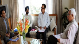 Governor N N Vohra reviewing arrangements for Amarnath Yatra at Raj Bhavan on Wednesday.