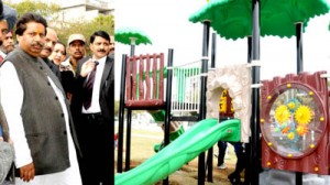 Minister for Housing Raman Bhalla alongwith Managing Director J&K Housing Board inspecting recreational facility in Channi Himmat on Wednesday.