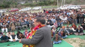 Dr Jitendra Singh addressing a public rally at Katra on Tuesday.