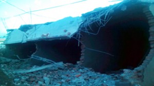 An unauthorised shop which was demolished by JMC at Roop Nagar on Monday.