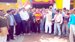 Dr Jitendra Singh during campaigning in Ramnagar on Tuesday.