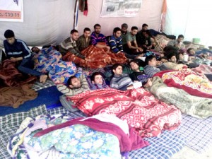 NYC youth from J&K sitting on hunger strike at Jantar Mantar in New Delhi.