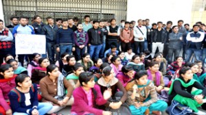 JU students and scholars protesting in front of Vice-Chancellor’s office on Thursday.