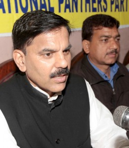 JKNPP leader Harshdev Singh addressing a press conference at Jammu on Thursday.—Excelsior/Rakesh