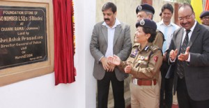 DGP, Ashok Prasad laying foundation stone of residential quarters at Channi Rama on Thursday.