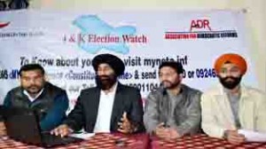 RTI activists talking to reporters at Jammu on Friday.