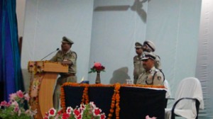 Senior CRPF officer addressing Jawans on the occasion of ‘Valour Day’ at Jammu on Wednesday.