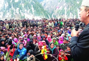 Union Health Minister Ghulam Nabi Azad addressing a public meeting in Kishtwar area on Tuesday.