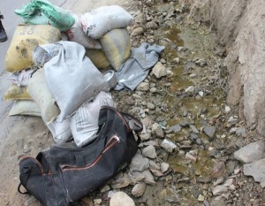 Explosive material recovered by Army and police at Pul Doda on Wednesday.