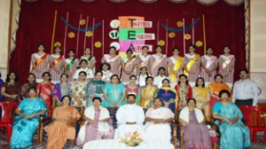 The elected students of Presentation Convent Senior Secondary School, Gandhi Nagar, posing for a photograph with teachers and guests during Investiture ceremony at Jammu.