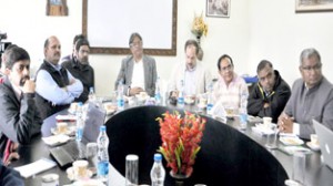KU VC Prof Talat Ahmad chairing a meeting of experts on MANU on Friday.