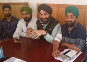 BJP leaders addressing a press conference at Kathua on Monday. -Excelsior/Madan