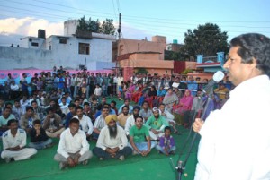 Minister for Housing, Raman Bhalla addressing public meeting in Udhampur on Monday.