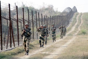 BSF jawans guarding the borders in Hiranagar sector on the eve of polling. -Excelsior/Rakesh