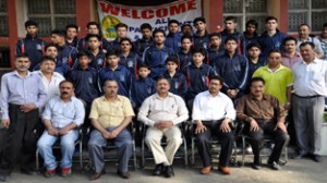 State football and badminton contingent posing for a group photograph alongwith DG Sports Navin Agarwal on Thursday.