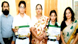 Winners Shardul and Seerat of DPS Jammu posing alongwith staff members.