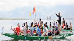 Participants enjoying boating during Spring Festival-2014 in Srinagar.