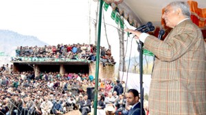 People’s Democratic Party patron Mufti Mohammad Sayeed addressing party workers at Kokernag on Monday.    		       -Excelsior/Sajjad Dar