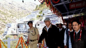 Governor N N Vohra reviewing development works near Bhawan of Shri Mata Vaishno Devi Shrine.