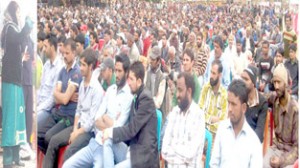 PDP president Mehbooba Mufti addressing public meeting on Saturday.