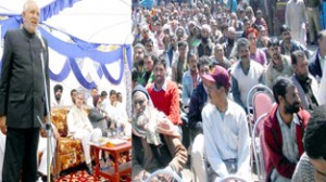 PDP candidate, Arshad Malik addressing public meeting at Chenani on Monday.