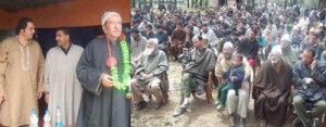 JKPC chairman Sajad Gani Lone addressing a public meeting at Kupwara on Monday.