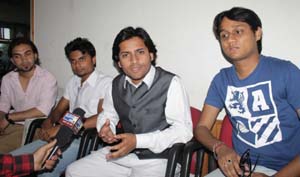 Officials of Rising Stars interacting with media persons at Jammu on Tuesday.