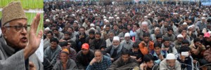 Dr Farooq Abdullah addressing party workers during an election campaign rally at Chadoora in Budgam district on Monday.      —Excelsior/Amin War