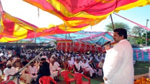 Minister for Housing & Sports Raman Bhalla addressing election rally in Jammu on Monday.