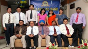 Dignitaries during foundation day celebrations of Allahabad Bank at Residency Road on Thursday.