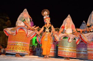 A cultural programme being presented by artists at Mubarak Mandi on Tuesday.