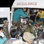 Injured CRPF personnel being shifted to hospital after militant attack in Sopore town on Tuesday. Another pic on page 4. —Excelsior/Aabid Nabi