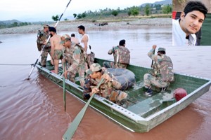 Army divers searching deadbody of BGSB University student in Rajouri nallah on Wednesday. -Excelsior/Bhat