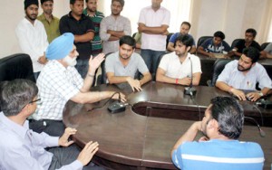 Students apprising JU VC Prof M P S Ishar of their demands on Wednesday.