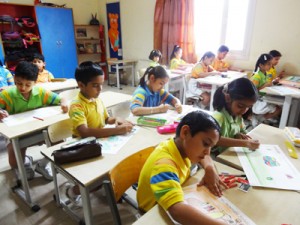 Students busy during Drawing Competition at GD Goenka Public School in Jammu.
