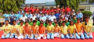 Medal winners of AFS posing for group photograph with dignitaries at Jammu on Tuesday.