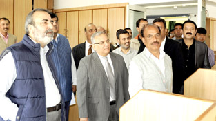 Chief Secretary Mohd Iqbal Khandey taking stock of renovation works at Srinagar Secretariat on Monday.