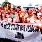 High Court Bar Association members taking out candle march at Jammu on Tuesday.