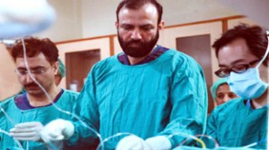 Dr Wataru Nagamatsu from Japan and Dr Sushil K Sharma, HoD Cardiology, GMC Jammu performing a procedure at Cardiology Department on Monday