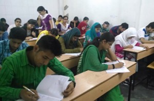 Aspirants appearing in VST conducted by Sachdeva New PT College at Jammu on Wednesday.