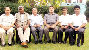 Office bearers of HESK posing for a group photograph after oath ceremony at Jammu on Friday.