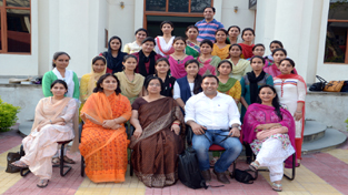 Principal, GCW Parade, Hemla Aggarwal and other faculty members posing with students during a workshop at GWC Parade on Monday.