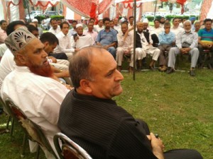 Former Minister Shabir Khan during workers' meeting at Rajouri on Thursday.
