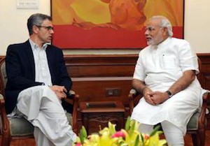 Chief Minister Omar Abdullah in a meeting with Prime Minister Narendra Modi in New Delhi on Friday.