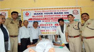 SKPA Director IGP Danesh Rana and others at blood donation camp in Udhampur on Tuesday.