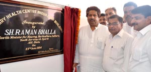 Minister for Housing, Raman Bhalla inaugurating PHC at Bhour Camp on Monday.