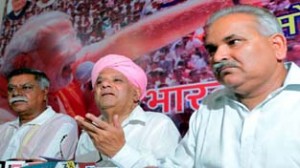 BJP MLAs addressing a press conference at Jammu on Tuesday. -Excelsior/Rakesh