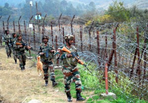 Troops patrolling on the LoC after IED blast at Tarkundi, Balakote on Thursday.—Excelsior/Harbhajan