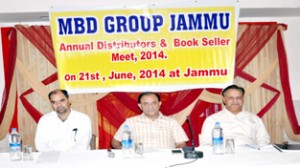 MBD Group officials during Annual Distributors & Book Sellers meet at Jammu on Saturday.        -Excelsior/Rakesh