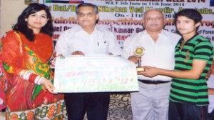 Dignitaries felicitating winners during the concluding ceremony of Environment Week in Jammu on Wednesday.